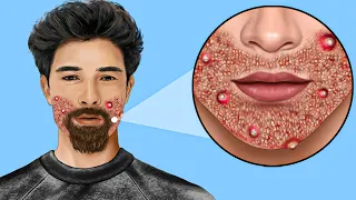 ASMR Remove Ingrown Hair & Worm Infected Face | Deep Cleaning Animation