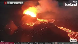 July 14, 2023: Lava overflows its banks.  Iceland Volcano