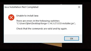 Fix to Annoying "Unable to install java, there are errors in the following switches" Forge Problem