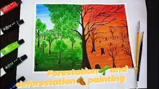 forestation and deforestation painting/Nature painting for beginners/step by step painting/easy art