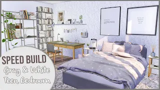 The Sims 4 Speed Build | GRAY & WHITE TEEN BEDROOM + CC Links