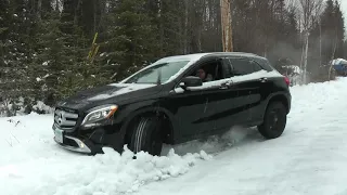 Getting the GLA 4Matic on X-Ice snowtires stuck in the ice and snow (on purpose).