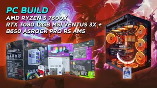 AMD RYZEN 5 7600X - B650 ASROCK PRO RS AM5 - RTX 3080 12GB MSI VENTUS 3X | PC BUILD DDR5 FULL ARGB