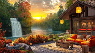 Spring Morning Coffee Porch Ambience ☕ Relaxing Piano Jazz in Gentle Lakeside Ambience for Good Mood