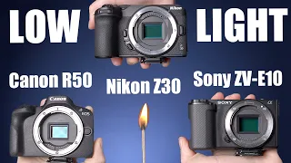 Sony ZV-E10 vs Canon R50 Vs Nikon Z30 - Lowlight