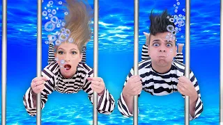 LOCKED IN UNDERWATER PRISON FOR 24 HOURS | LAST TO LEAVE THE JAIL IN POOL WINS BY SWEEDEE