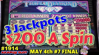 3 Jackpots! Triple Diamond $100 Slot Machine Max Bet $200 at Pechanga Casino Resort