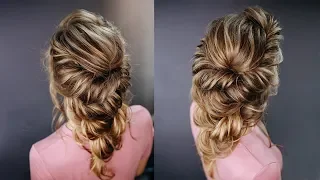 Textured twisted low prom hairstyle for very long flat hair lasts until morning
