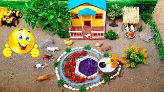 DIY mini farm diorama with house for cow , pig | mini hand pump supply water pool for animals #3rm