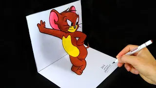 how to draw (TOM & JERRY) in 3D - optical illusion !!