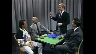 Michael Ammar doing magic for Arnold Schwarzenegger, Billy Crystal, and Johnny Carson