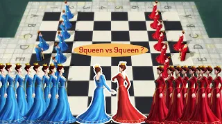 Battle Chess game of King: 9 queen vs 9 queen, who will win #9 | game co vua hinh nguoi