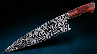 Forging A Unique Feather Damascus Chef Knife