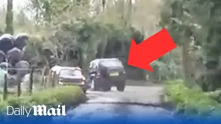 Moment out of control driver ploughs into a hedge during high-speed police chase