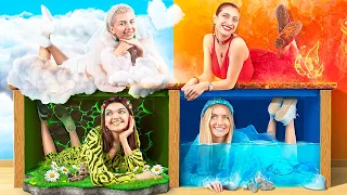 ¡Habitaciones Secretas Bajo la Mesa para los Cuatro Elementos! Chicas de Agua, Tierra, Fuego y Aire