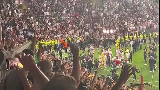 West Ham players celebrate with fans in Prague following Europa Conference League victory