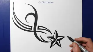 How To Draw a Shooting Star / Tribal Tattoo Design Style / JSHcreates