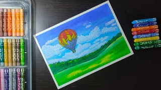 Balloon in sky oil pastel drawing / sky and clouds oil pastel potrait