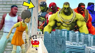 Franklin and Shinchan & Pinchan play HIDE AND KILL with Squid Game Doll In GTA 5