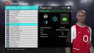 PES 2018 Arsenal 2003/2004 Legends Classic Stats - Face Real Vieira