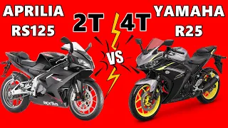 2T RS125 APRILIA VS 4T R25 YAMAHA - TOP SPEED & ACCELERATION