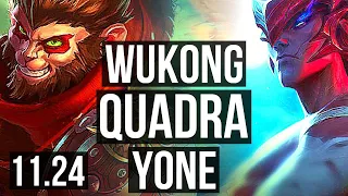 WUKONG vs YONE (TOP) | 13/1/3, Quadra, Legendary, 6 solo kills, 1.2M mastery | KR Master | 11.24