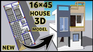 🏠 16x45 House Design 3BHK || 3 Bedroom House Plan || 80 Gaj Makan Ka Naksha || 3D Home Design