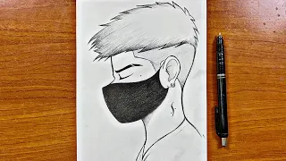 Easy anime sketch || How to draw cool boy wearing face mask easy steps