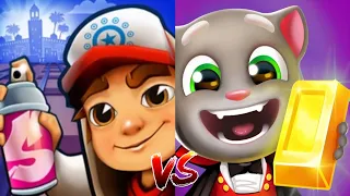 Talking Tom Gold Run VS Subway Surfers Marrakesh 2021: Super Angela VS Kareem! Соревнование