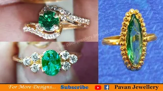 Green Stone Gold Ring Design for Female I Gorgeous Emerald Rings Designs Collections PavanJewellery