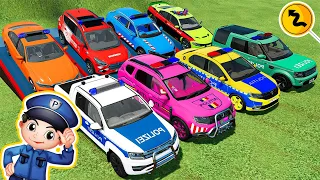 POLICE CARS OF COLORS! DACIA, RANGE ROVER, BMW, AUDI, FORD, VOLKSWAGEN POLICE CAR TRANSPORTING! FS22