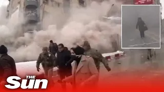 Moment second 7.7 earthquake hits Turkey caught on live tv