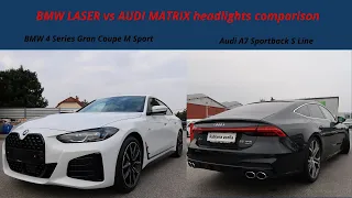 New BMW 4 Series Gran Coupe vs Audi A7 Sportback - LASER vs MATRIX headlights & Trunk comparison