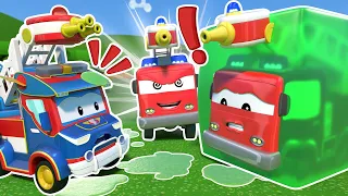 Oh no! EVIL FIRE TRUCK shoots slime everywhere! Stop him SuperTruck! | Cars & Trucks Rescue for Kids