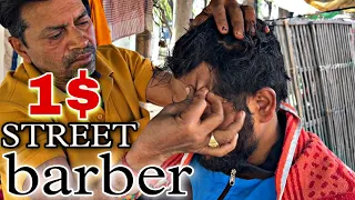 1$ Street Barber Head massage | ear massage | back n hand massage with neck crack - ASMR Barber