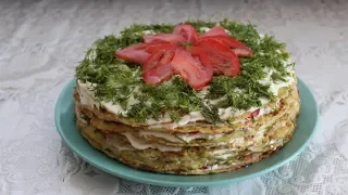 Вкуснейший кабачковый торт. Закуска из кабачков. Быстрый и легкий рецепт