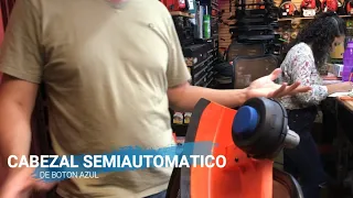 Como poner nylon/hilo en cabezal semi-automático de botón azul en desbrozadora.