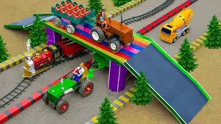 Diy trains making mini Magical Concrete Bridge for Tractor transport Tomatos | Diy train tracks