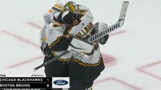 Boston Bruins Goalie Celly After Win Against Chicago