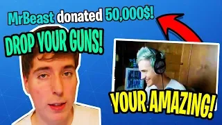 Mr Beast Donates 50,000$ To Ninja And Tells Him To Drop His Weapons! - Twitch Funny Moments