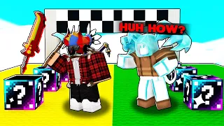 I Challenged This YOUTUBER To A GLITCHED Lucky Block RACE... (ROBLOX BEDWARS)
