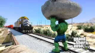 Can HULK Stop The Train HULK vs TREM - GTA V MODS