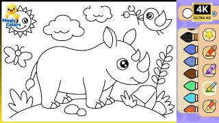 How To Color A Rhinoceros Animal With Horn | Magic Colors
