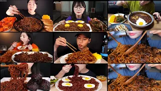 Mukbangers eating black bean noddles compilation pt2 ||Eating black bean noddles edited asmr video||