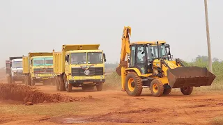 JCB 3dx Backhoe Loading Mud in BharatBenz 3128, Tata 3118 and Ashok Leyland 2518 Hyva