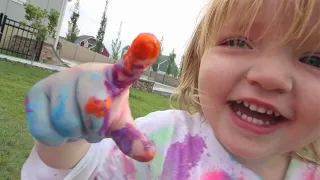 Backyard PAiNT Water Slide!!  painting outside with our Family, new Baby clothes & toy car skates