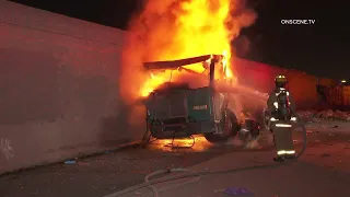 Fiery Crash Involving City Trash Truck In Los Angeles