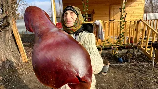 Cooking Huge Beef liver and Kutab In Grandma's Wood House