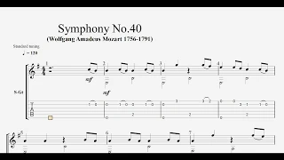 Symphony No.40 - Wolfgang Amadeus Mozart - Guitar Classic Tab - Full HD