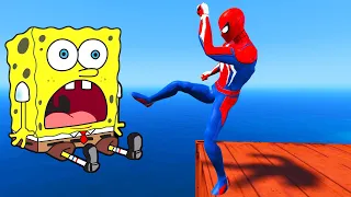 GTA 5 Gameplay Ragdolls Spiderman VS SpongeBob (GTA 5 Euphoria Physics Funny Moments, Fails)